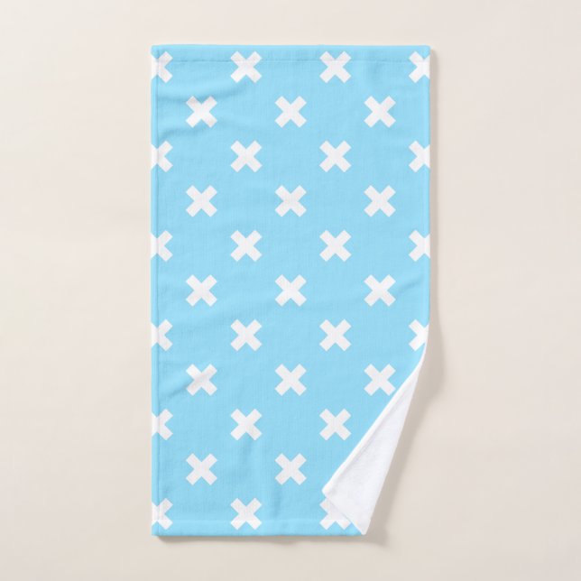 White cross stitches on baby blue hand towel  (Hand Towel)
