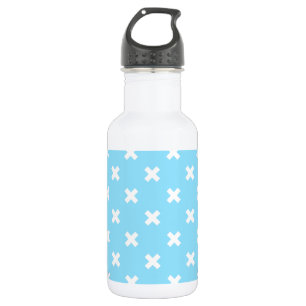 White cross stitches on baby blue stainless steel water bottle