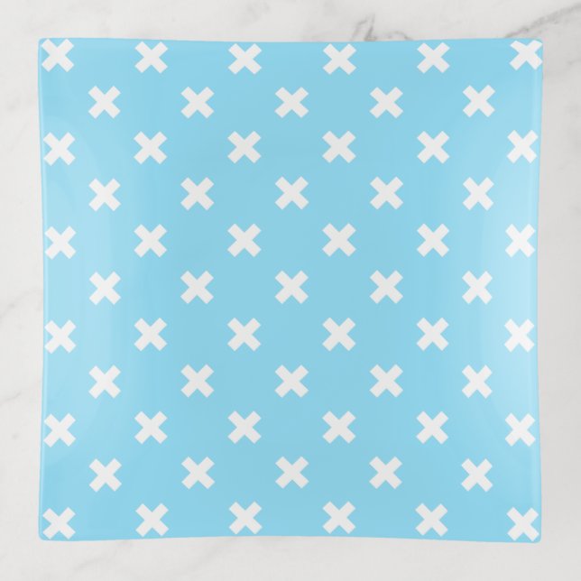 White cross stitches on baby blue trinket tray (Front)