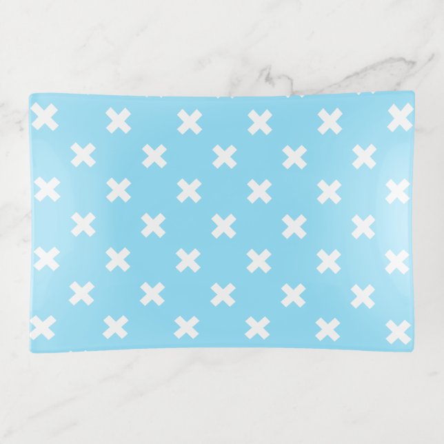 White cross stitches on baby blue trinket tray (Front)