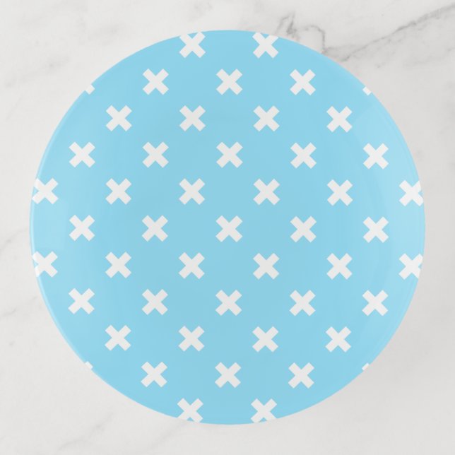 White cross stitches on baby blue trinket tray (Front)