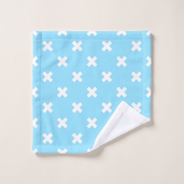 White cross stitches on baby blue wash cloth (Wash Cloth)