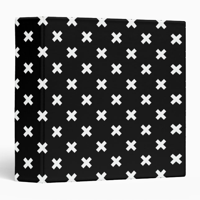 White cross stitches on black 3 ring binder (Front/Spine)