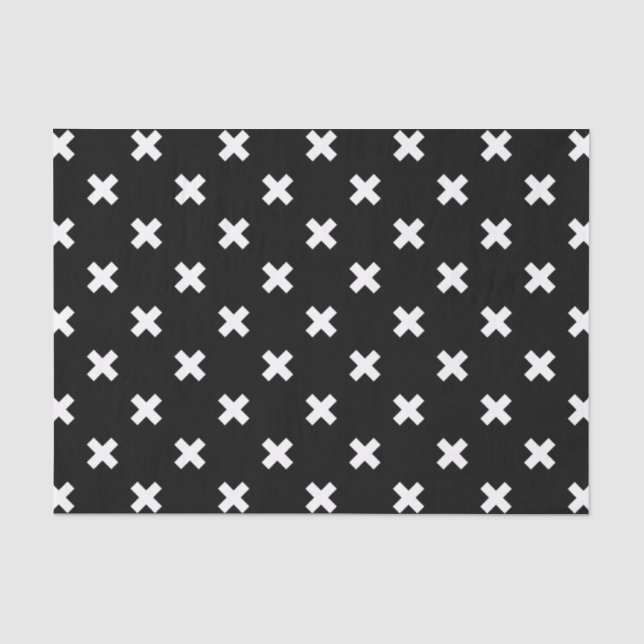 White cross stitches on black tissue paper (Front)