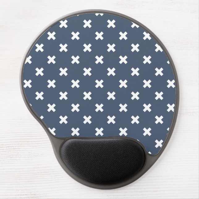 White cross stitches on blue-gray gel mouse pad (Front)