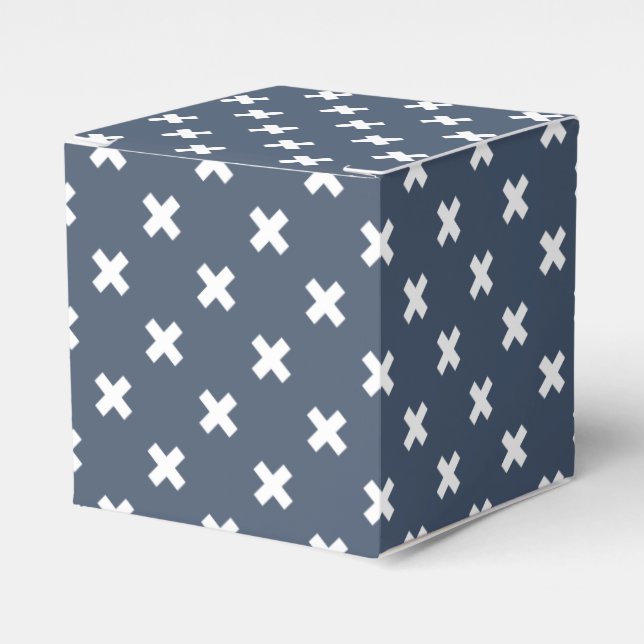 White cross stitches on blue-grey favor boxes (Front Side)