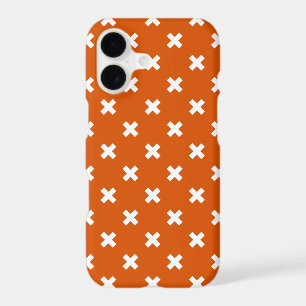 White cross stitches on burnt orange iPhone 17 case