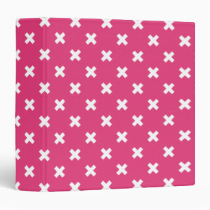 White cross stitches on fuchsia 3 ring binder