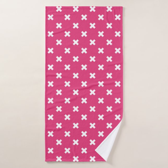 White cross stitches on fuchsia bath towel (Bath Towel)