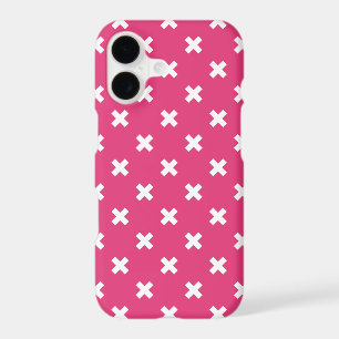 White cross stitches on fuchsia iPhone 17 case