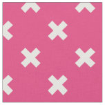 White cross stitches on fuchsia fabric