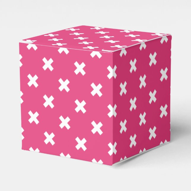 White cross stitches on fuchsia favor boxes (Front Side)