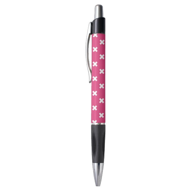 White cross stitches on fuchsia pen (Top (Vertical))