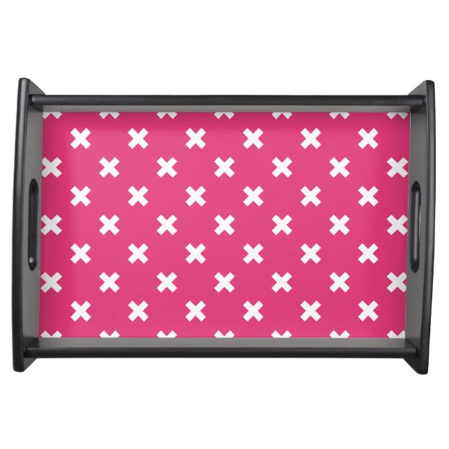 White cross stitches on fuchsia serving tray (Front)