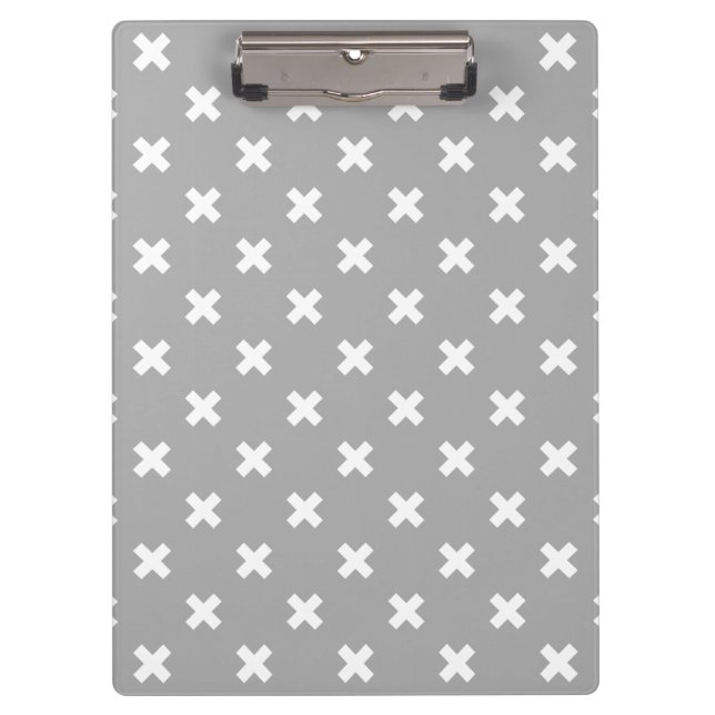 White cross stitches on gray clipboard (Front)