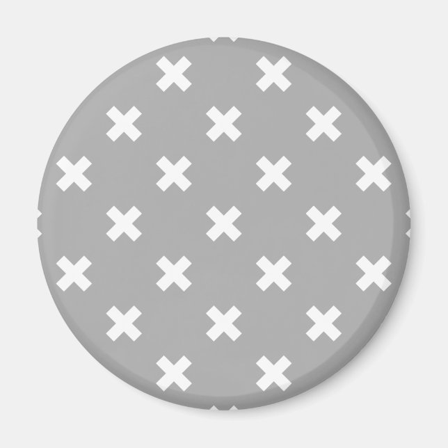 White cross stitches on gray magnet (Front)