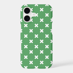 White cross stitches on green iPhone 17 case
