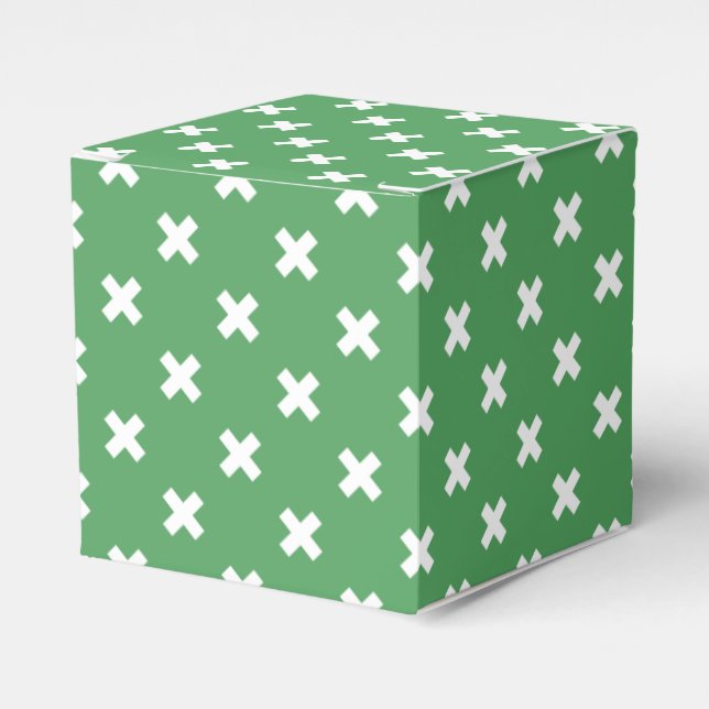 White cross stitches on green favor boxes (Front Side)
