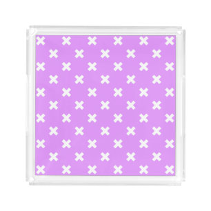 White cross stitches on lilac acrylic tray