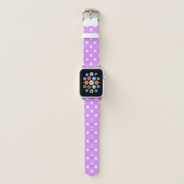 White cross stitches on lilac apple watch band (Front)