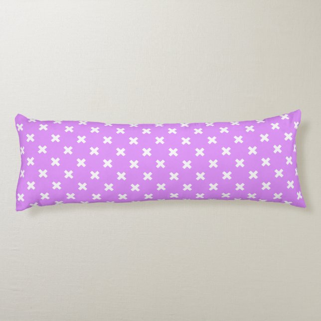 White cross stitches on lilac body pillow (Back)