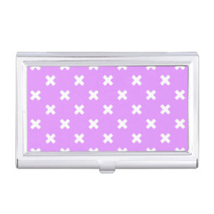 White cross stitches on lilac business card case