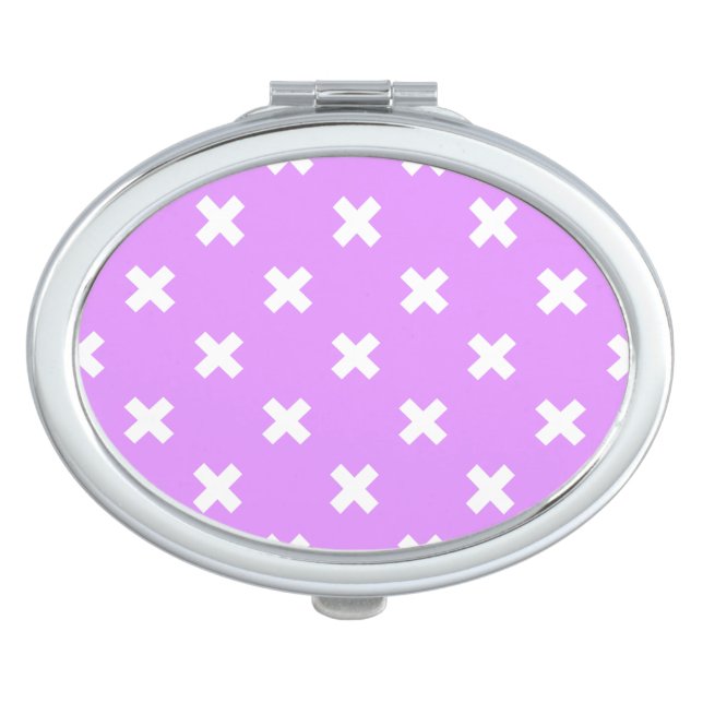 White cross stitches on lilac compact mirror (Front)