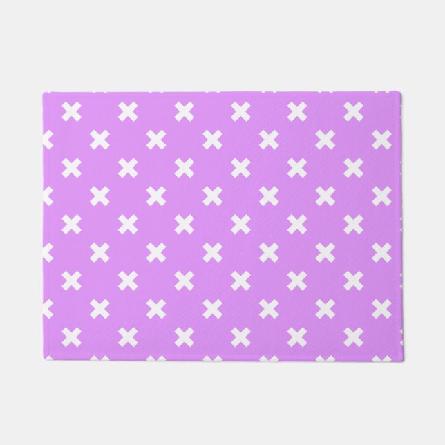 White cross stitches on lilac doormat (Front)