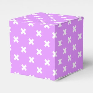 White cross stitches on lilac favor boxes