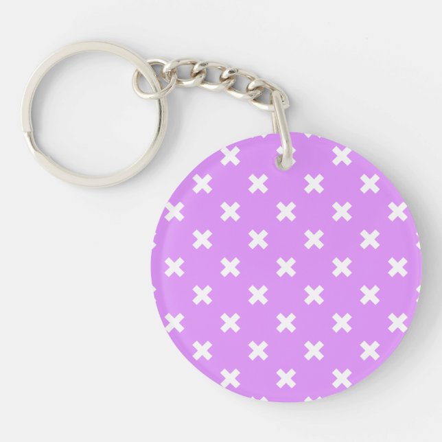 White cross stitches on lilac keychain (Front)