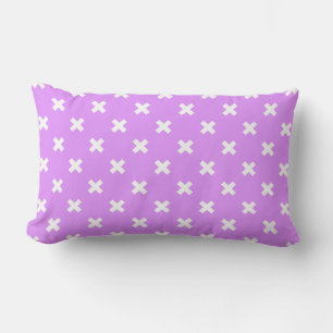White cross stitches on lilac lumbar pillow