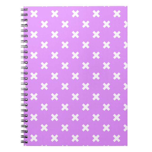 White cross stitches on lilac notebook (Front)