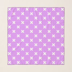 White cross stitches on lilac scarf