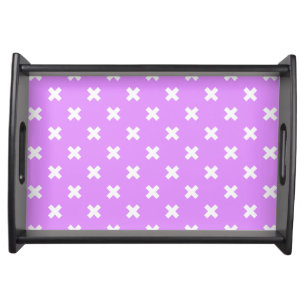 White cross stitches on lilac serving tray