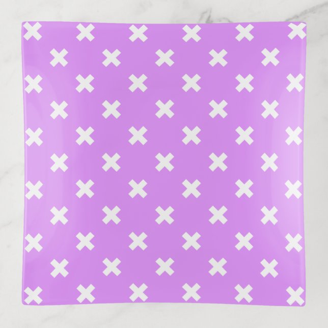 White cross stitches on lilac trinket tray (Front)