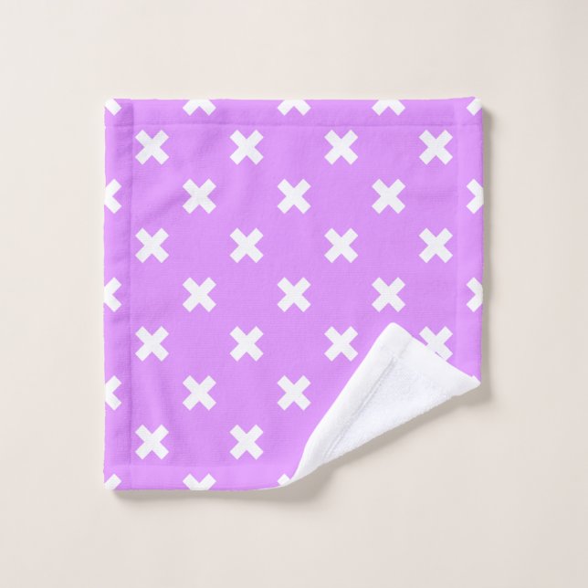 White cross stitches on lilac wash cloth (Wash Cloth)