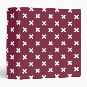 White cross stitches on mulberry 3 ring binder