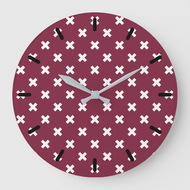 White cross stitches on mulberry large clock (Front)