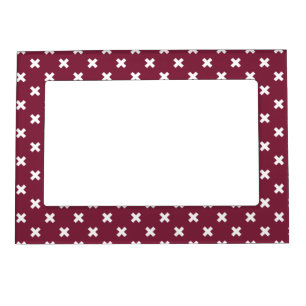 White cross stitches on mulberry magnetic frame
