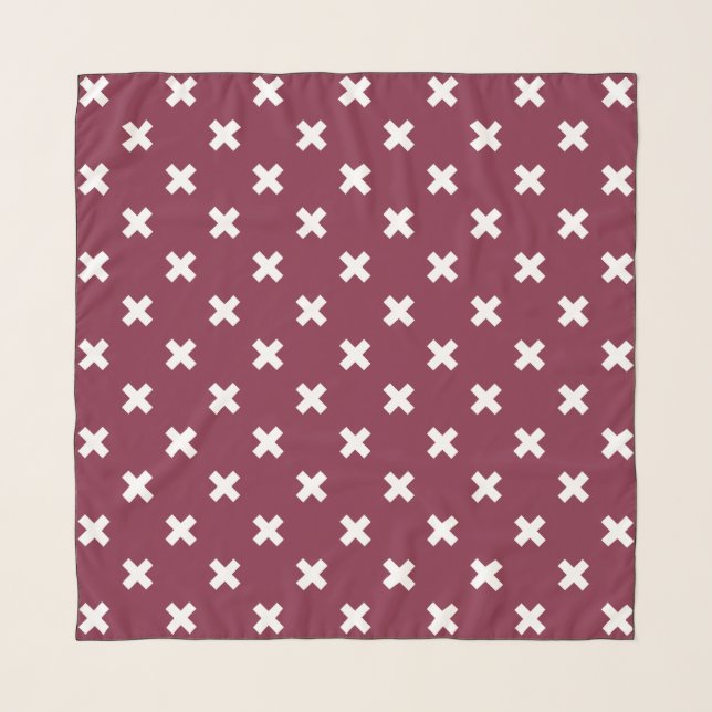 White cross stitches on mulberry scarf (Front)