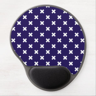 White cross stitches on navy blue gel mouse pad