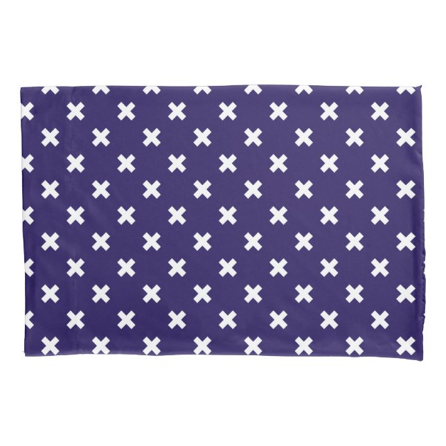 White cross stitches on navy blue pillow case (Front)