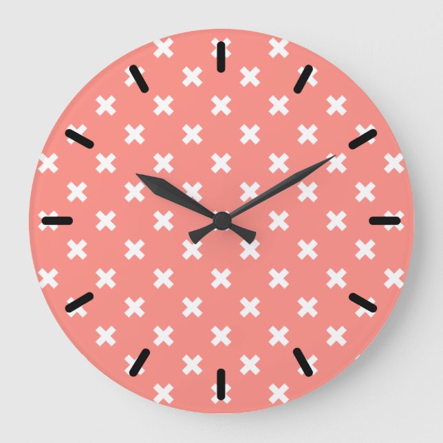 White cross stitches on peach large clock (Front)
