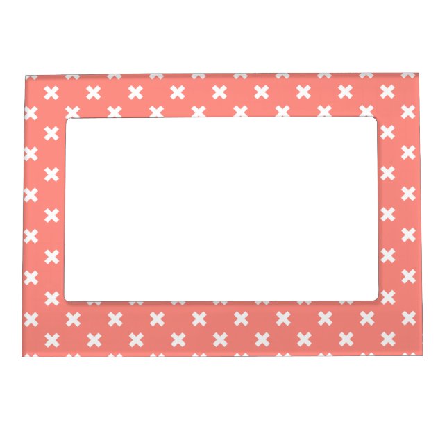 White cross stitches on peach magnetic frame (Front)