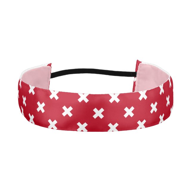 White cross stitches on red athletic headband (Front)