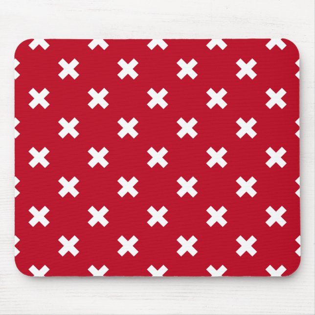 White cross stitches on red mouse pad (Front)