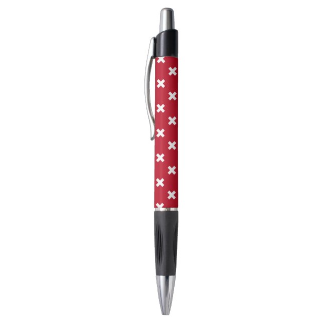 White cross stitches on red pen (Top (Vertical))