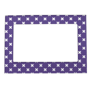 White cross stitches on ultra violet magnetic frame
