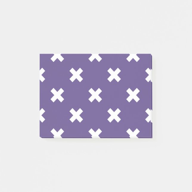 White cross stitches on ultra violet post-it notes (Front)