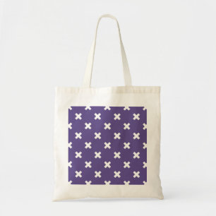 White cross stitches on ultra violet tote bag